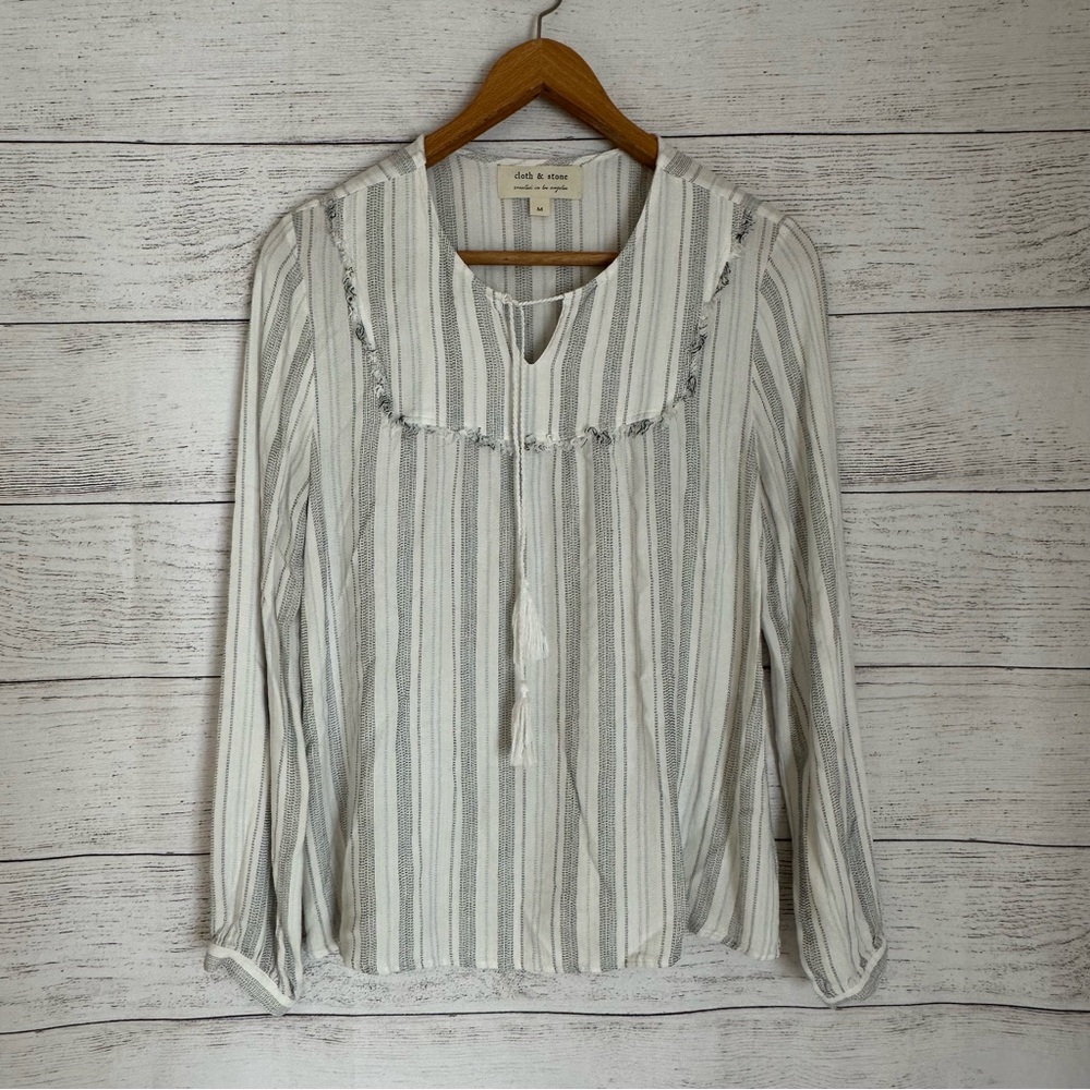 Cloth and Stone Long Sleeve Striped Fringe Tie
